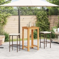 vidaXL 3 Piece Patio Bar Set Brown Solid Wood Acacia and Poly Rattan