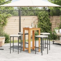 vidaXL 5 Piece Patio Bar Set Black Solid Wood Acacia and Poly Rattan