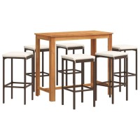 vidaXL 7 Piece Patio Bar Set Brown Solid Wood Acacia and Poly Rattan