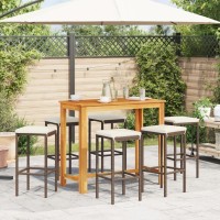 vidaXL 7 Piece Patio Bar Set Brown Solid Wood Acacia and Poly Rattan