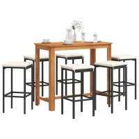 vidaXL 7 Piece Patio Bar Set Black Solid Wood Acacia and Poly Rattan