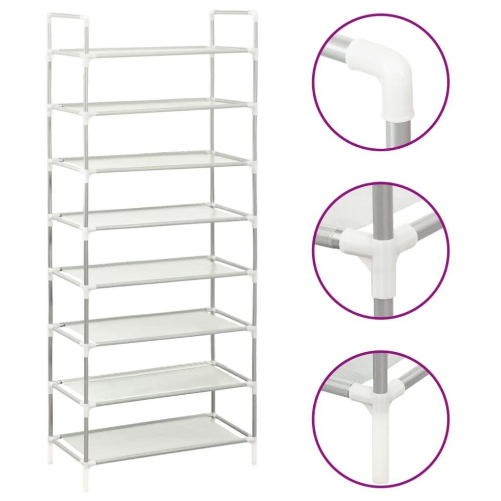 Vidaxl Shoe Rack With 8 Shelves Metal And Non-Woven Fabric Silver