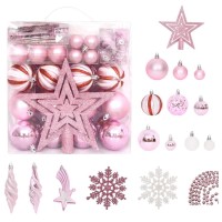 vidaXL 65 Piece Christmas Bauble Set Pink/Red/White