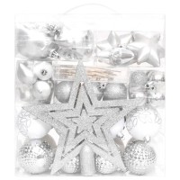 vidaXL 70 Piece Christmas Bauble Set Silver and White