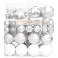 vidaXL 70 Piece Christmas Bauble Set Silver and White