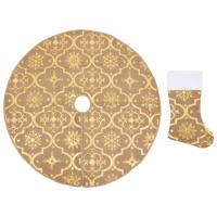 vidaXL Luxury Christmas Tree Skirt with Sock Yellow 3 ft Fabric