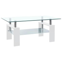 Vidaxl Coffee Table White And Transparent 37.4X21.7X15.7 Tempered Glass