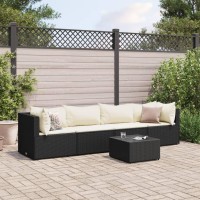 vidaXL 5 Piece Patio Lounge Set with Cushions Black Poly Rattan