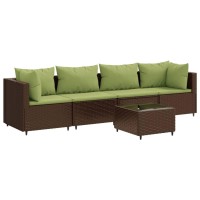 vidaXL 5 Piece Patio Lounge Set with Cushions Brown Poly Rattan