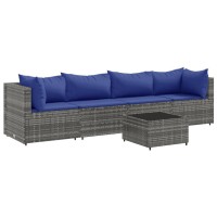 vidaXL 5 Piece Patio Lounge Set with Cushions Gray Poly Rattan