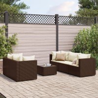 vidaXL 6 Piece Patio Lounge Set with Cushions Brown Poly Rattan