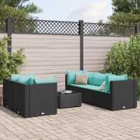 vidaXL 6 Piece Patio Lounge Set with Cushions Black Poly Rattan