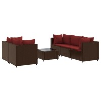 vidaXL 6 Piece Patio Lounge Set with Cushions Brown Poly Rattan