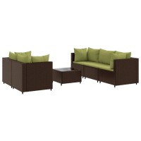 vidaXL 6 Piece Patio Lounge Set with Cushions Brown Poly Rattan