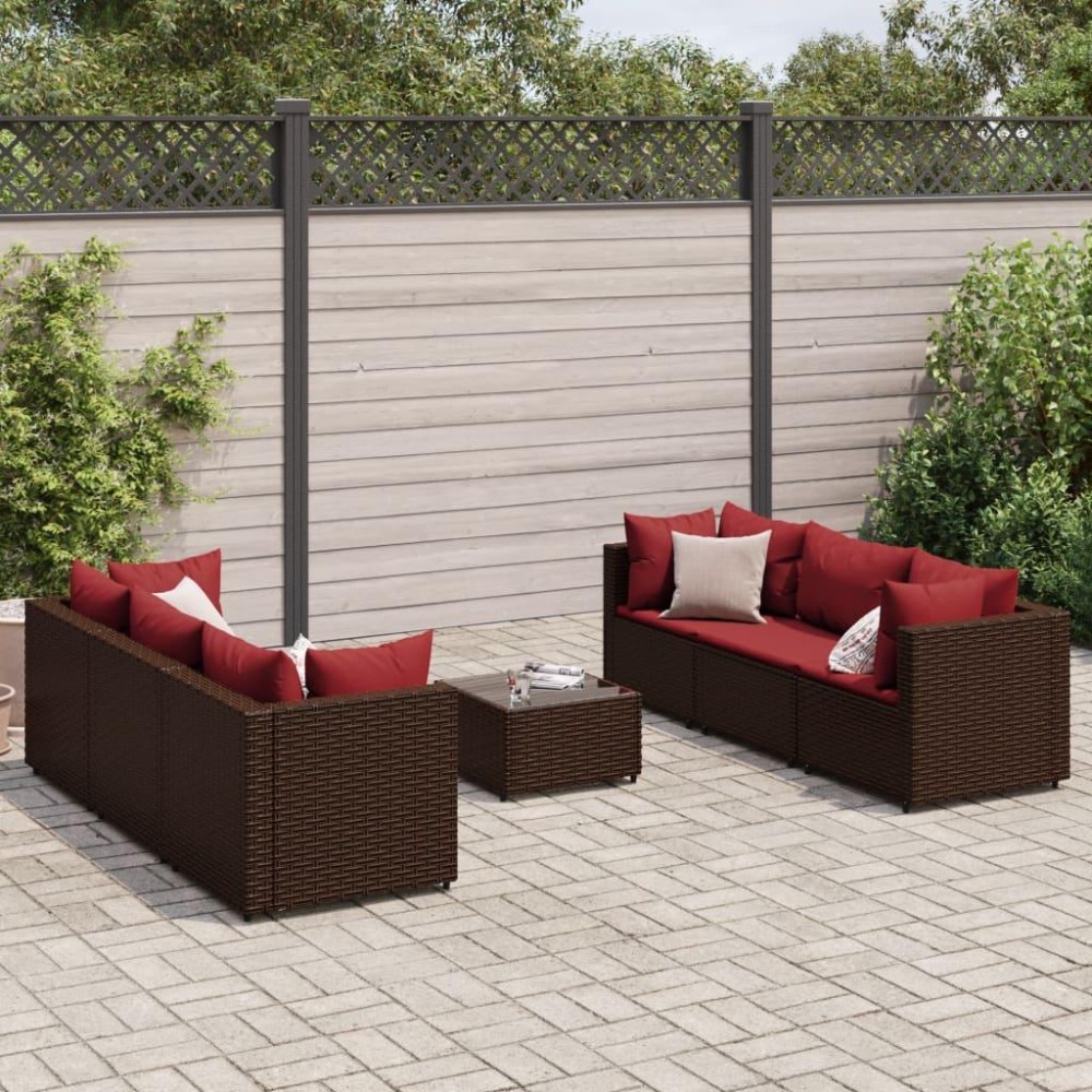 vidaXL 7 Piece Patio Lounge Set with Cushions Brown Poly Rattan