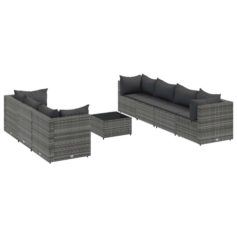 vidaXL 8 Piece Patio Lounge Set with Cushions Gray Poly Rattan