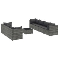 vidaXL 8 Piece Patio Lounge Set with Cushions Gray Poly Rattan