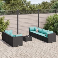 vidaXL 8 Piece Patio Lounge Set with Cushions Black Poly Rattan