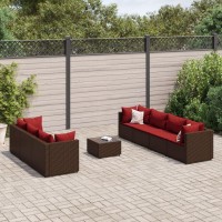 vidaXL 8 Piece Patio Lounge Set with Cushions Brown Poly Rattan