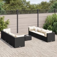 vidaXL 9 Piece Patio Lounge Set with Cushions Black Poly Rattan