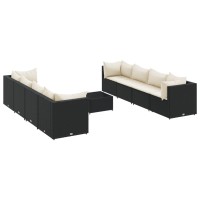 vidaXL 9 Piece Patio Lounge Set with Cushions Black Poly Rattan