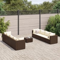 vidaXL 9 Piece Patio Lounge Set with Cushions Brown Poly Rattan