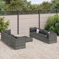 vidaXL 9 Piece Patio Lounge Set with Cushions Gray Poly Rattan