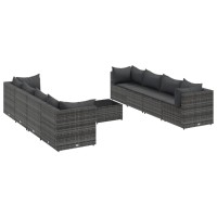 vidaXL 9 Piece Patio Lounge Set with Cushions Gray Poly Rattan