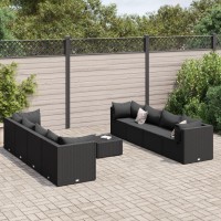 vidaXL 9 Piece Patio Lounge Set with Cushions Black Poly Rattan