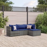 vidaXL 4 Piece Patio Lounge Set with Cushions Gray Poly Rattan