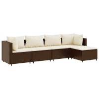 vidaXL 5 Piece Patio Lounge Set with Cushions Brown Poly Rattan