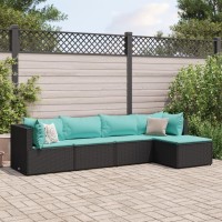 vidaXL 5 Piece Patio Lounge Set with Cushions Black Poly Rattan