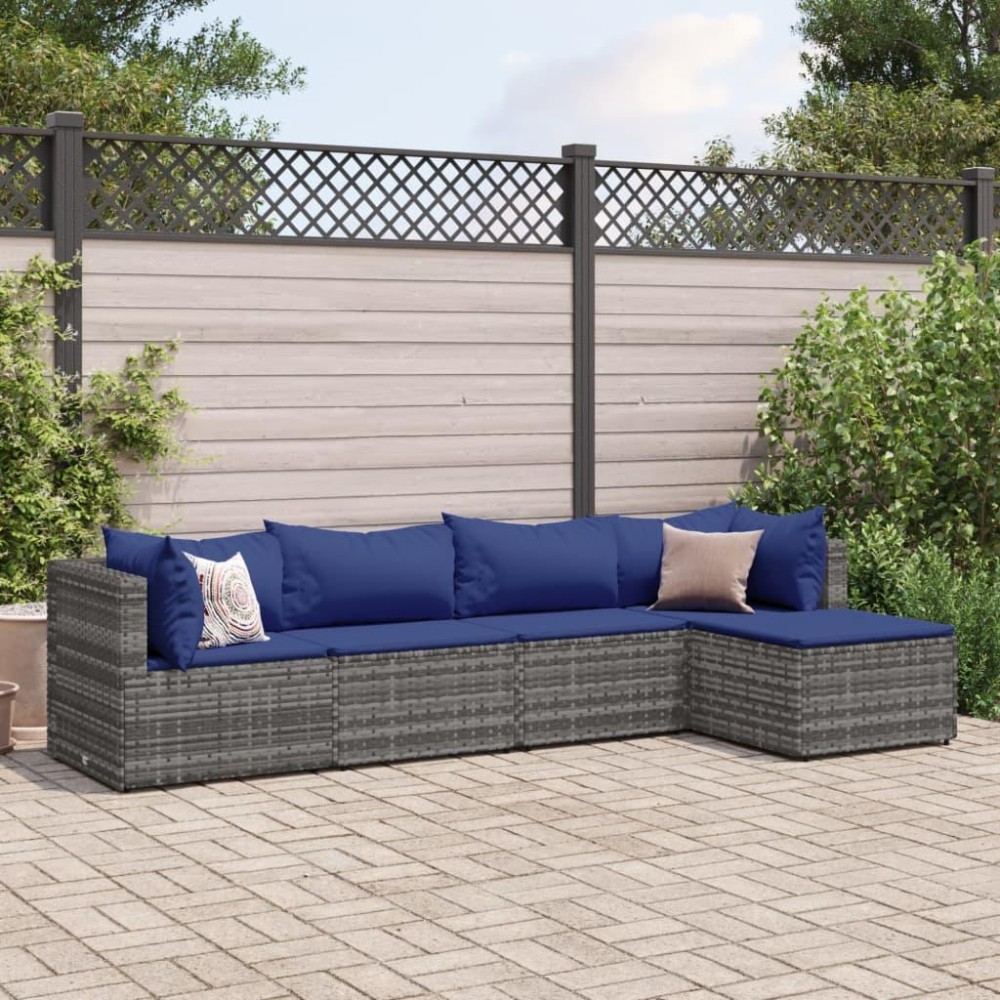 vidaXL 5 Piece Patio Lounge Set with Cushions Gray Poly Rattan