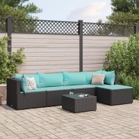 vidaXL 6 Piece Patio Lounge Set with Cushions Black Poly Rattan