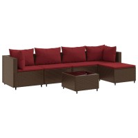 vidaXL 6 Piece Patio Lounge Set with Cushions Brown Poly Rattan