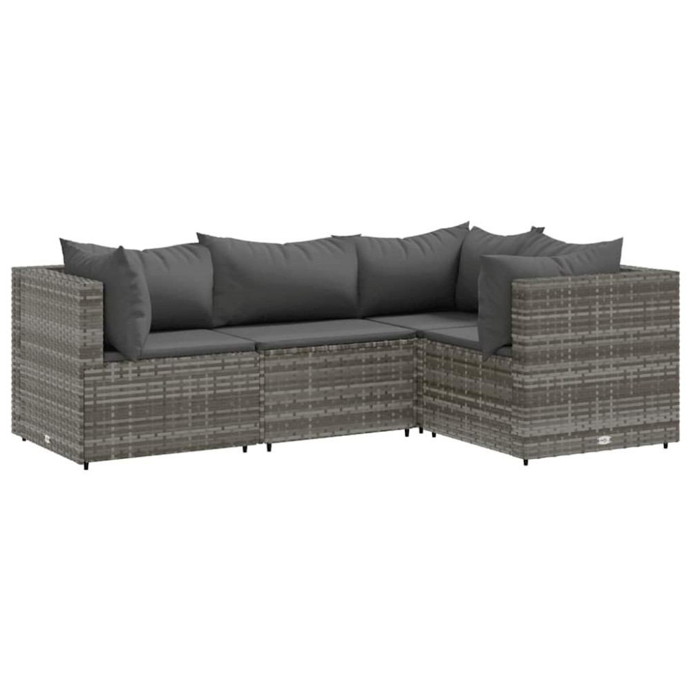 vidaXL 4 Piece Patio Lounge Set with Cushions Gray Poly Rattan