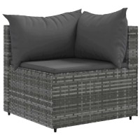 vidaXL 4 Piece Patio Lounge Set with Cushions Gray Poly Rattan