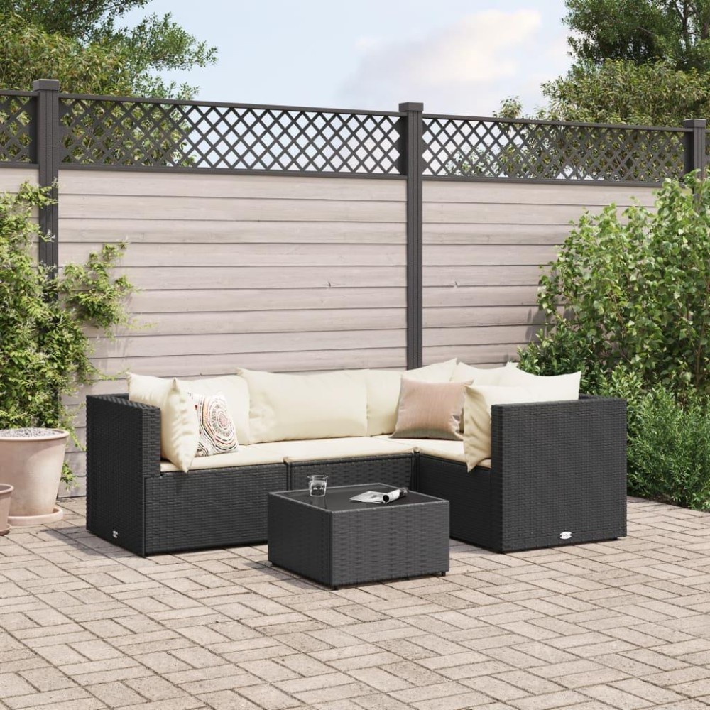 vidaXL 5 Piece Patio Lounge Set with Cushions Black Poly Rattan