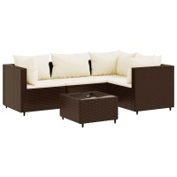 vidaXL 5 Piece Patio Lounge Set with Cushions Brown Poly Rattan