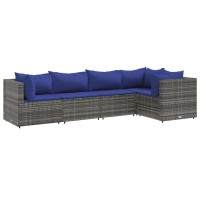 vidaXL 5 Piece Patio Lounge Set with Cushions Gray Poly Rattan