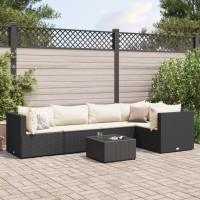 vidaXL 6 Piece Patio Lounge Set with Cushions Black Poly Rattan