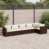 vidaXL 6 Piece Patio Lounge Set with Cushions Brown Poly Rattan