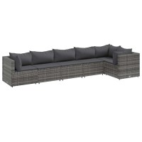 vidaXL 6 Piece Patio Lounge Set with Cushions Gray Poly Rattan