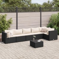 vidaXL 7 Piece Patio Lounge Set with Cushions Black Poly Rattan