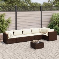 vidaXL 7 Piece Patio Lounge Set with Cushions Brown Poly Rattan