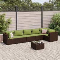 vidaXL 7 Piece Patio Lounge Set with Cushions Brown Poly Rattan