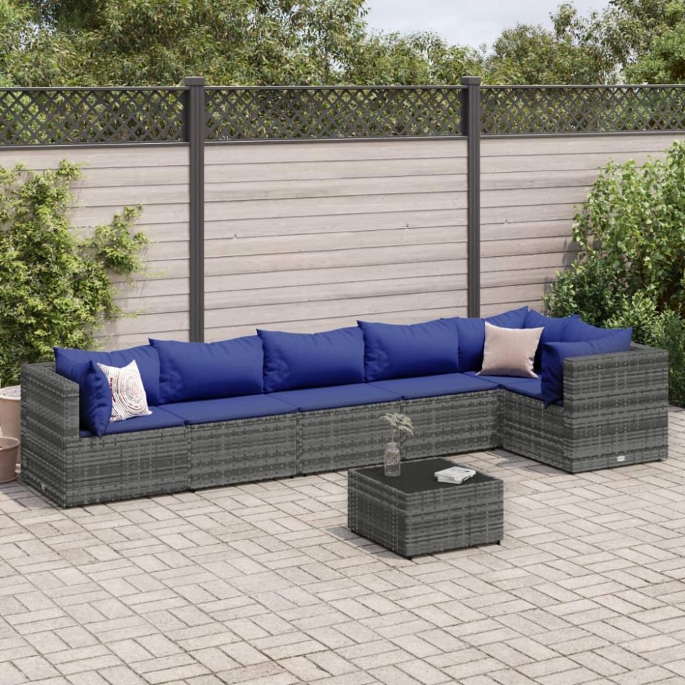 vidaXL 7 Piece Patio Lounge Set with Cushions Gray Poly Rattan