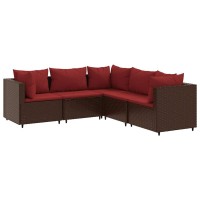 vidaXL 5 Piece Patio Lounge Set with Cushions Brown Poly Rattan