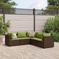 vidaXL 5 Piece Patio Lounge Set with Cushions Brown Poly Rattan