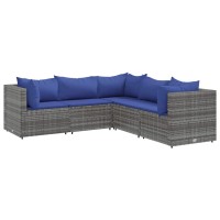 vidaXL 5 Piece Patio Lounge Set with Cushions Gray Poly Rattan